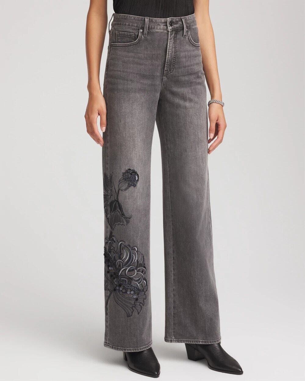 180-Chico's Printed High-Rise Wide-Leg Jeans size 18T / Waist 19.5 / Inseam 33”